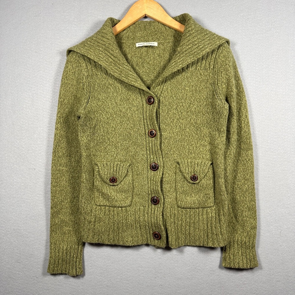 Banana Republic Womens Small Sage Wool Angora Blend Button Cardigan Sweater